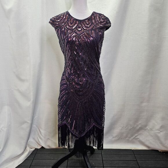 Purple Sequin Fringe Flapper Style Dress Size Small - Picture 1 of 12